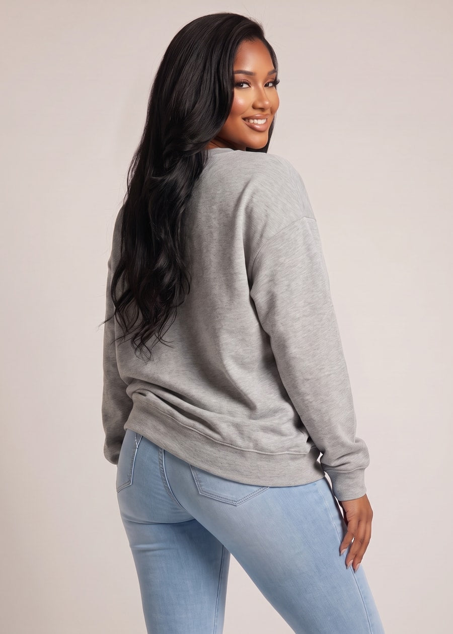 Long Sleeve Crewneck Fleece Oversized Sweatshirt Heather Grey, view 4 of 4