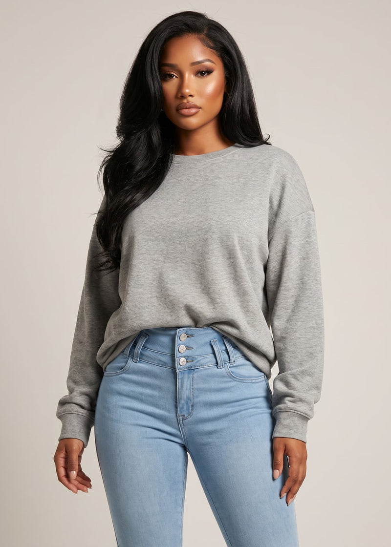 Long Sleeve Crewneck Fleece Oversized Sweatshirt Heather Grey