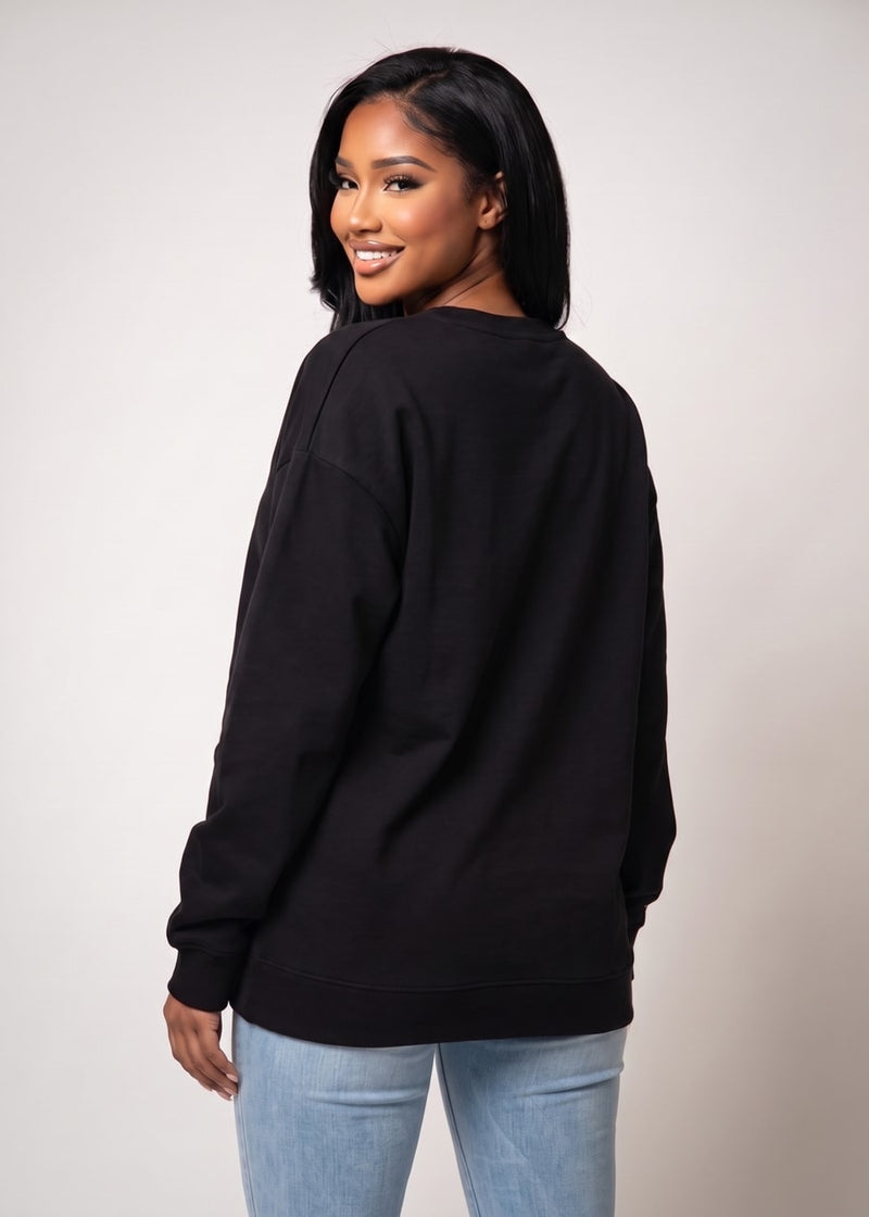 Long Sleeve Crewneck Fleece Oversized Sweatshirt Black