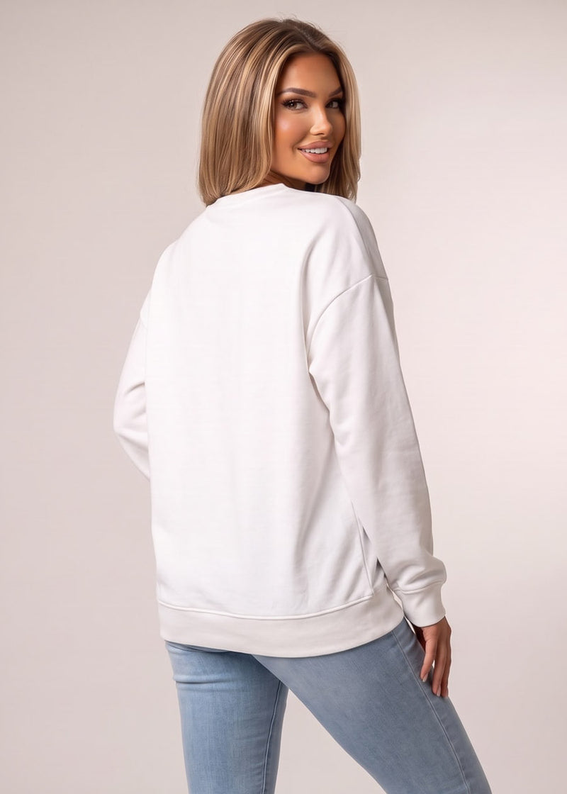 Long Sleeve Crewneck Fleece Oversized Sweatshirt White