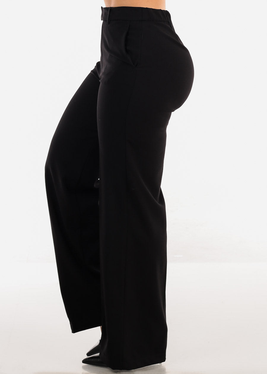 Super High Waist Formal Straight Dress Pants Black