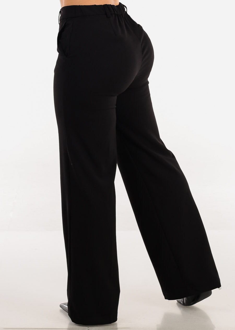 Super High Waist Formal Straight Dress Pants Black