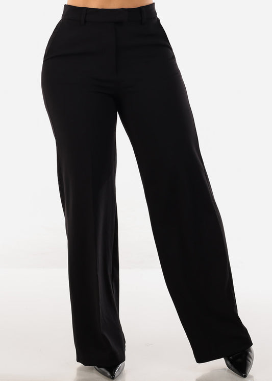 Super High Waist Formal Straight Dress Pants Black