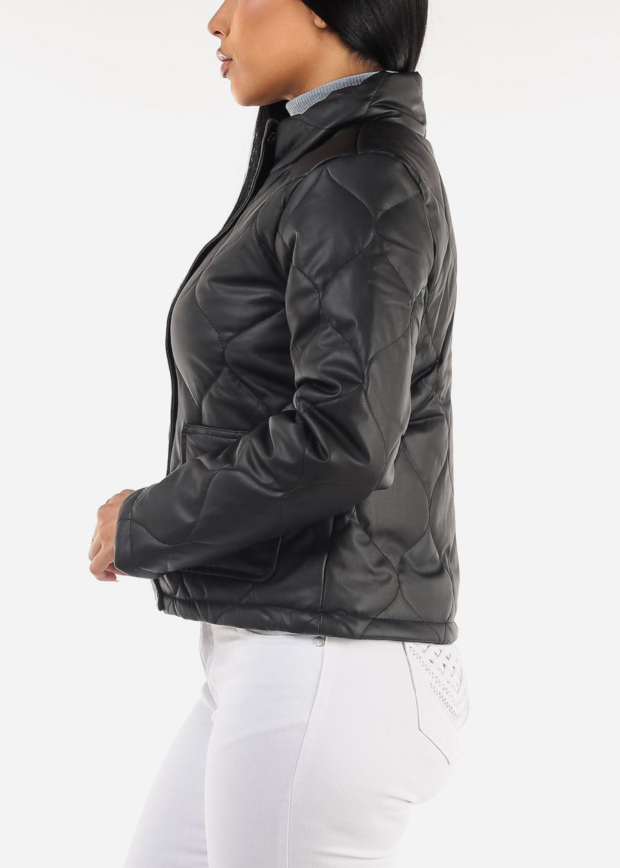 Mock Neck Quilted Puffer Jacket Black