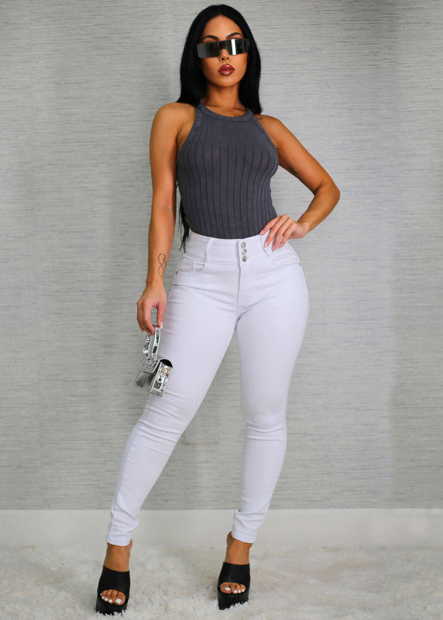 Crewneck Ribbed Cami Top Charcoal