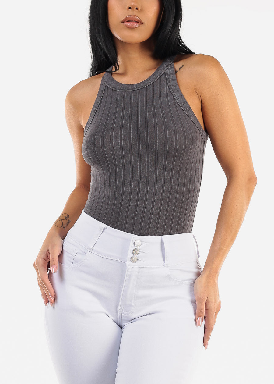 Crewneck Ribbed Cami Top Charcoal