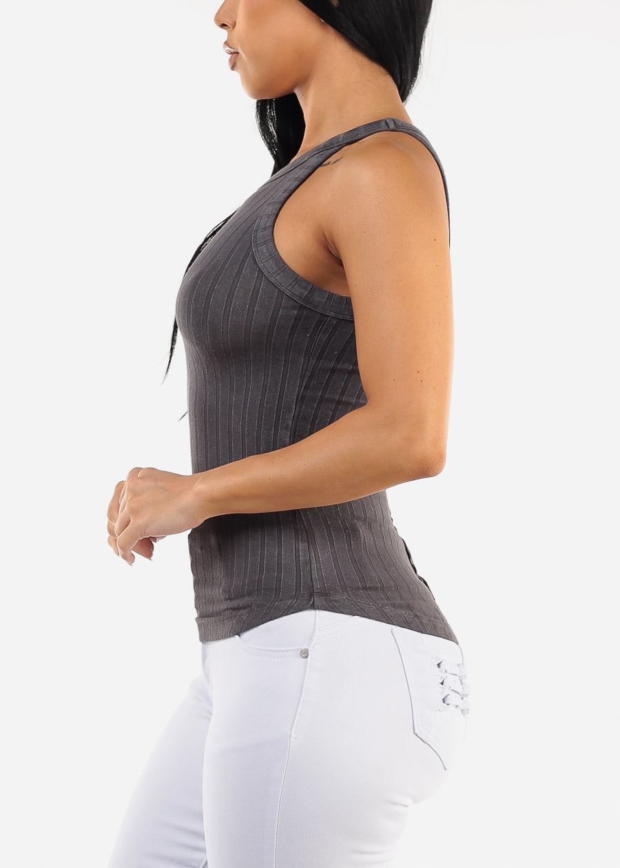 Crewneck Ribbed Cami Top Charcoal