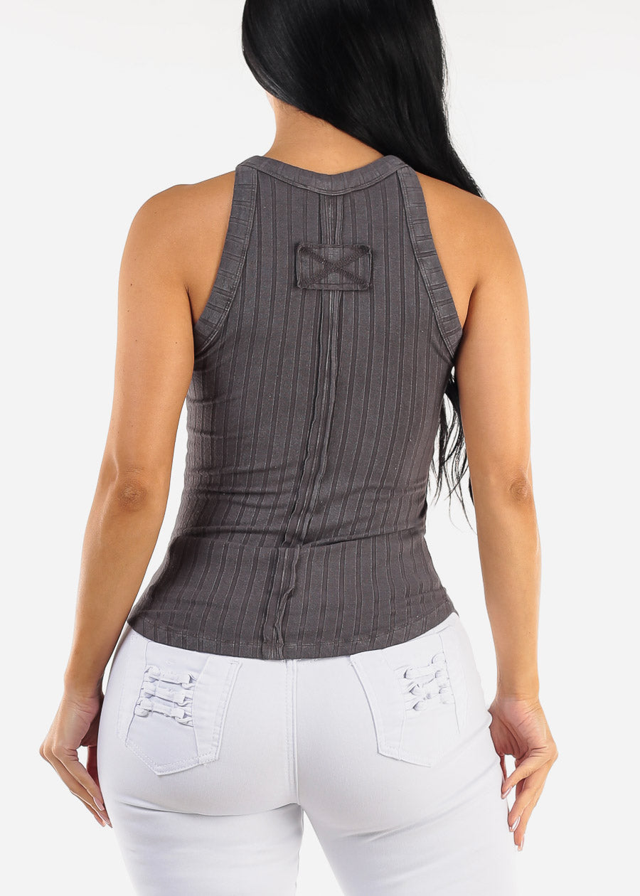 Crewneck Ribbed Cami Top Charcoal