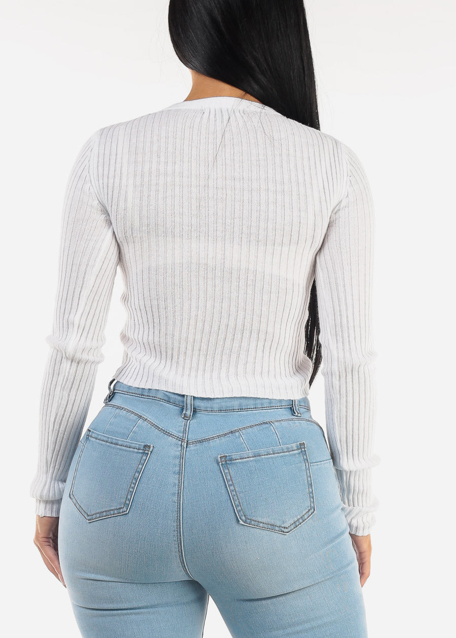 Long Sleeve White Ribbed Sweater Top