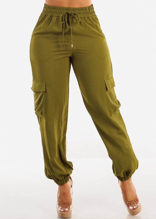 Super High Waist Cuffed Cargo Jogger Pants Olive