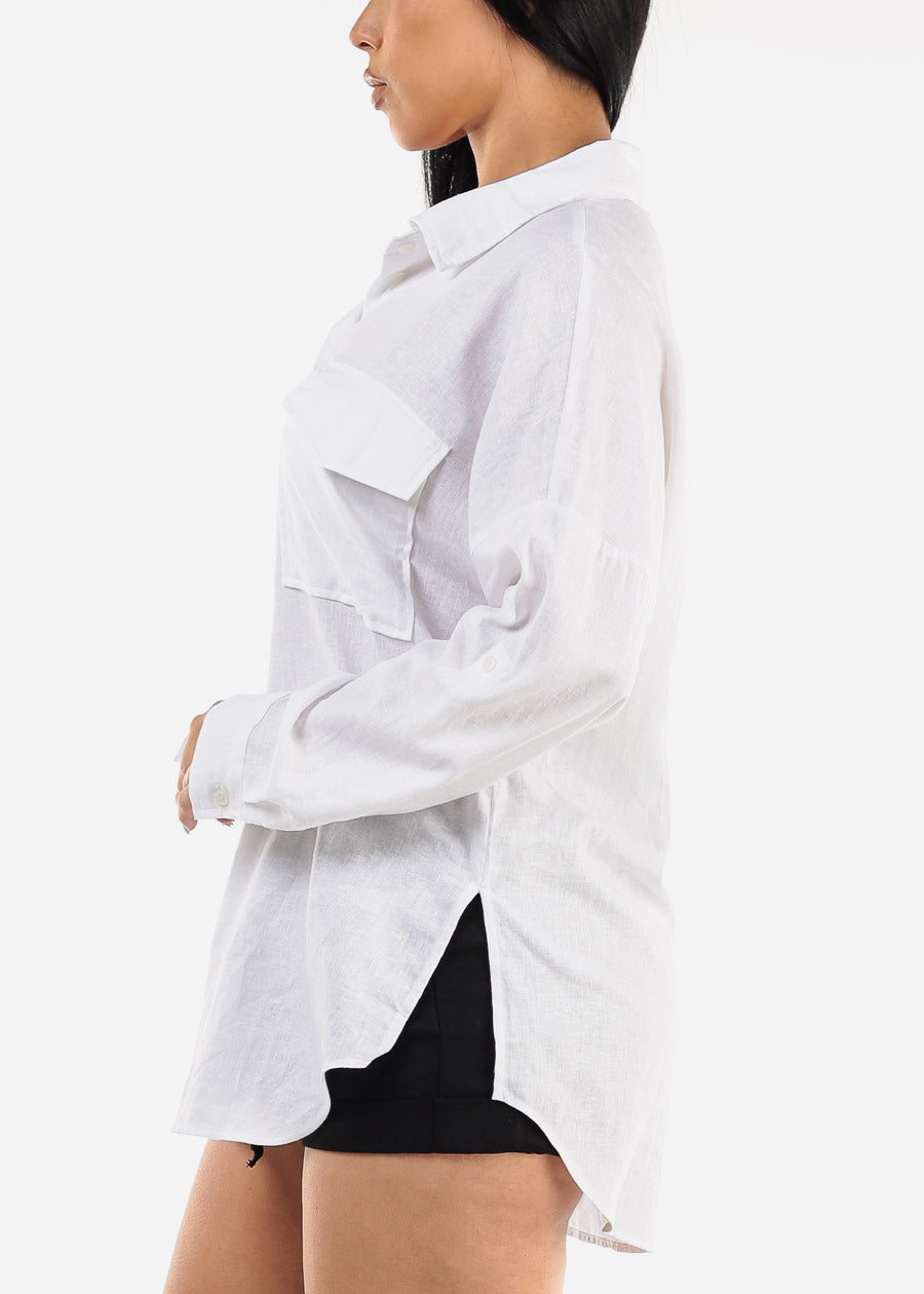 White Linen Oversized Button Down Shirt