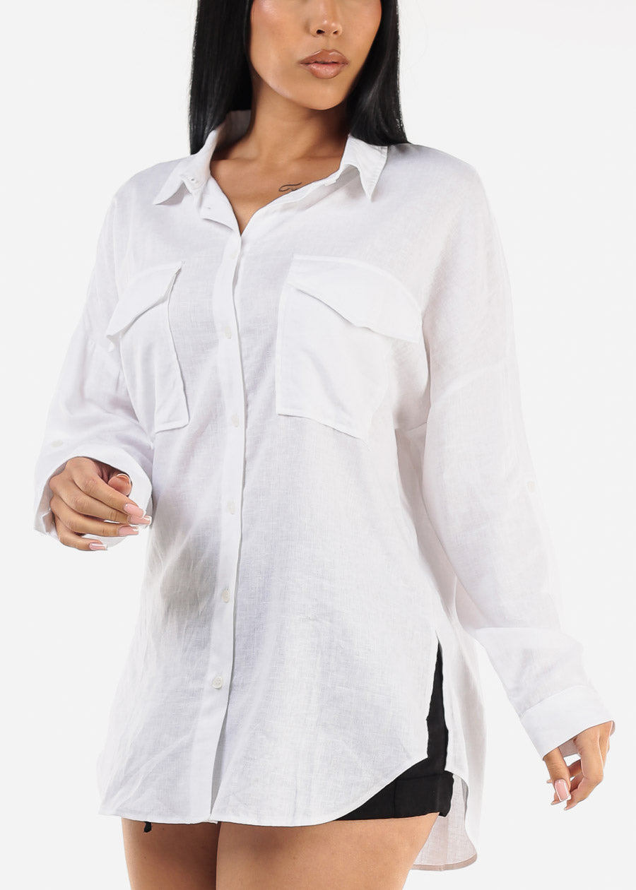 White Linen Oversized Button Down Shirt