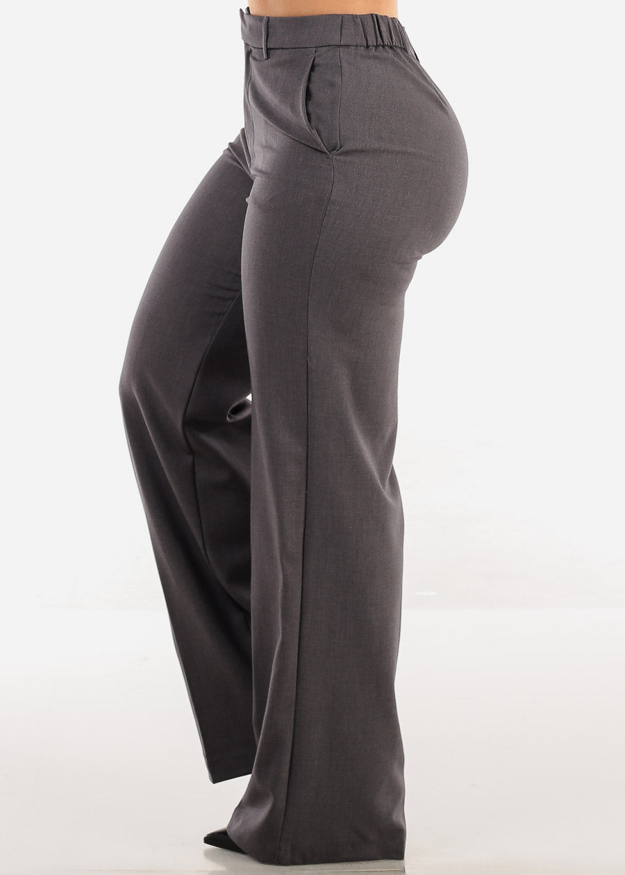 Super High Waist Formal Straight Dress Pants Grey