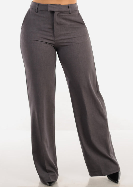 Super High Waist Formal Straight Dress Pants Grey