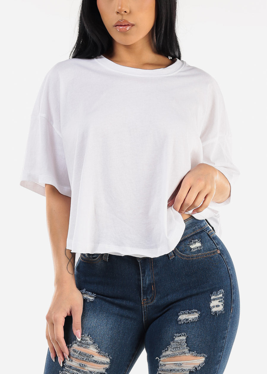 White Short Sleeve Flowy Cotton Top