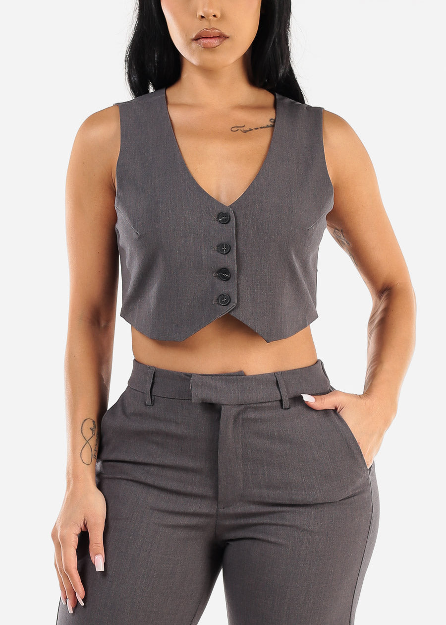 Sleeveless Button Up Grey Vest