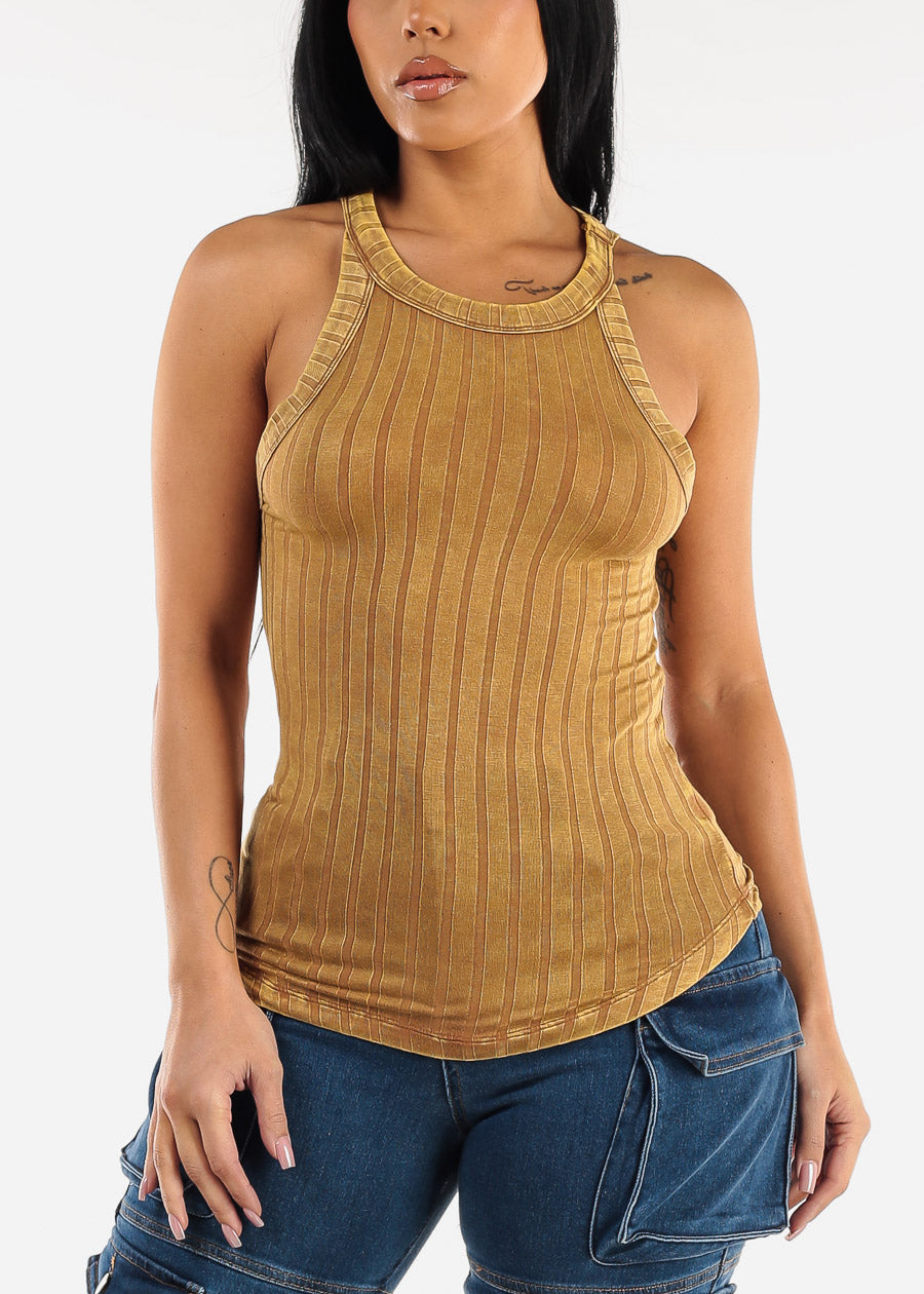 Crewneck Ribbed Cami Top Mustard