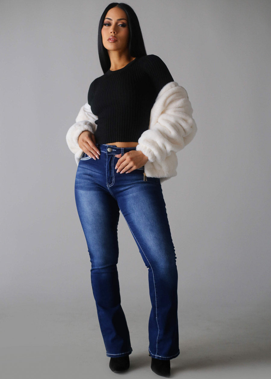 Long Sleeve Black Ribbed Sweater Top