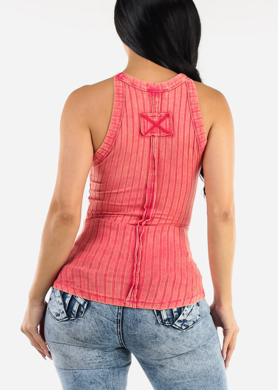 Crewneck Ribbed Cami Top Red Orange