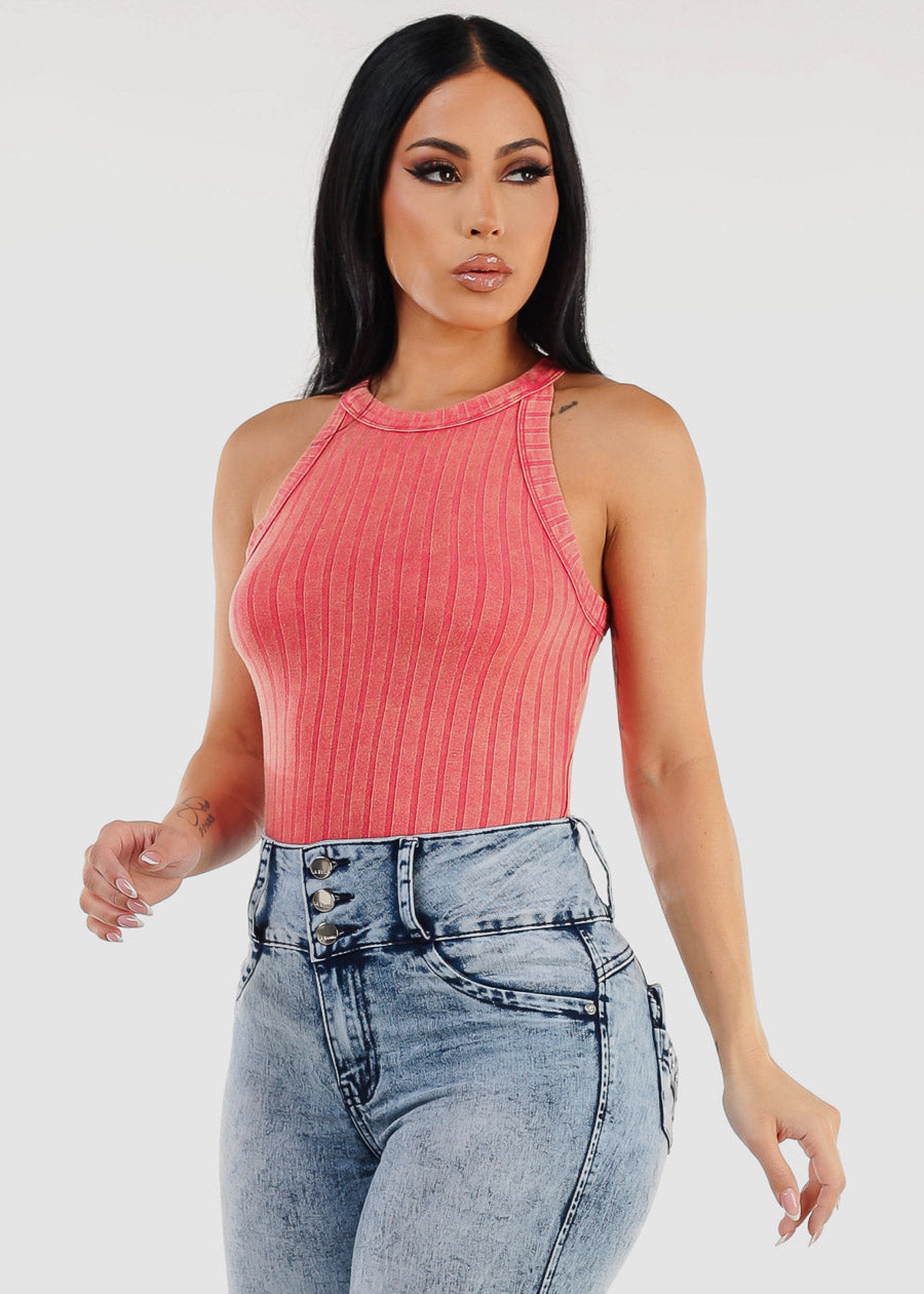 Crewneck Ribbed Cami Top Red Orange