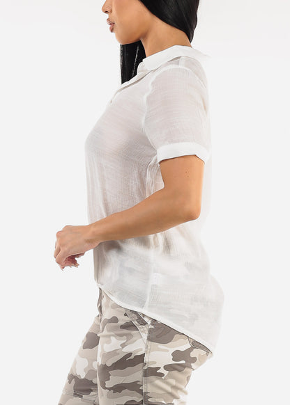 Casual Short Sleeve High Low Collared Top