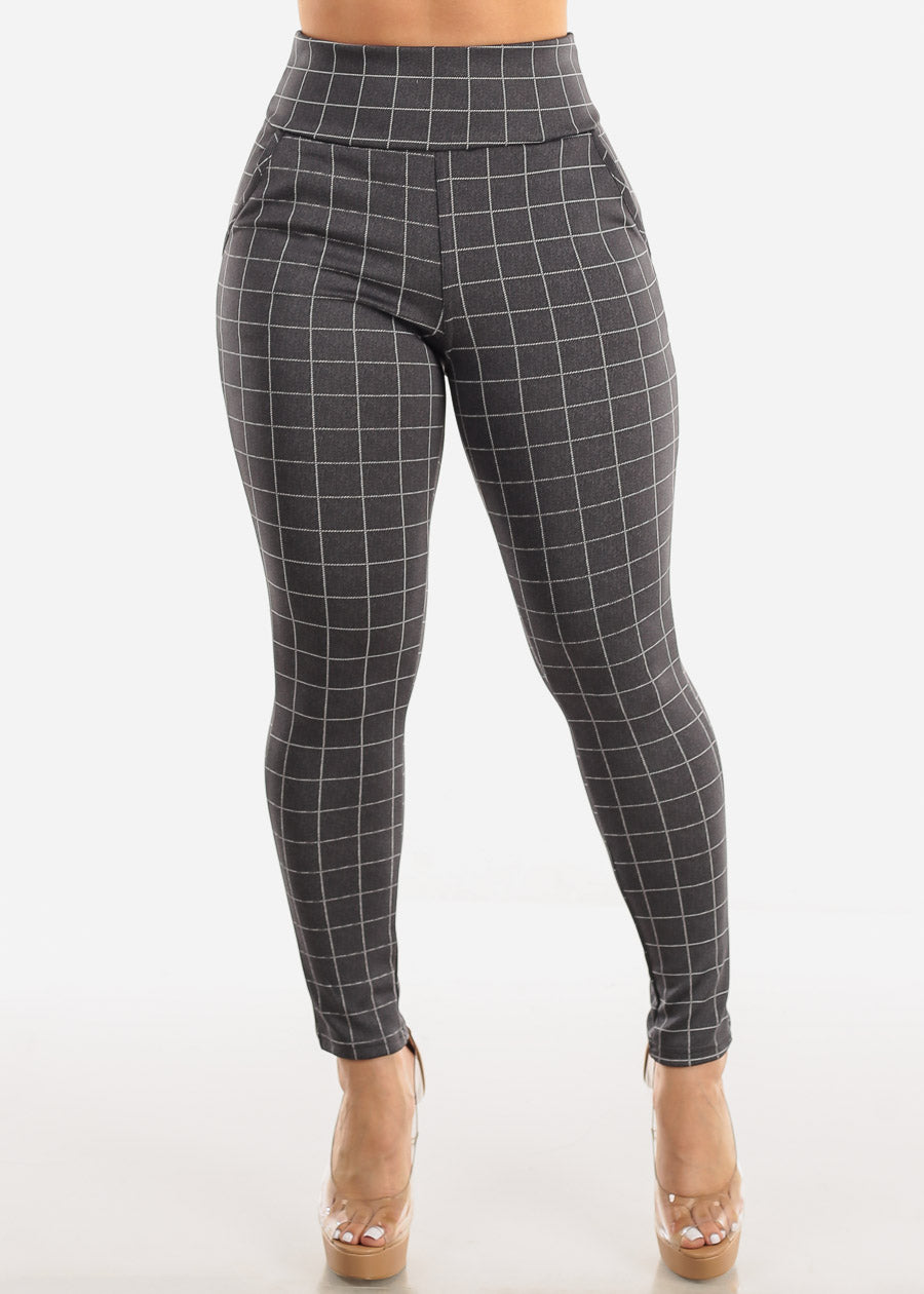 Butt Lifting Windowpane Grey Skinny Pants