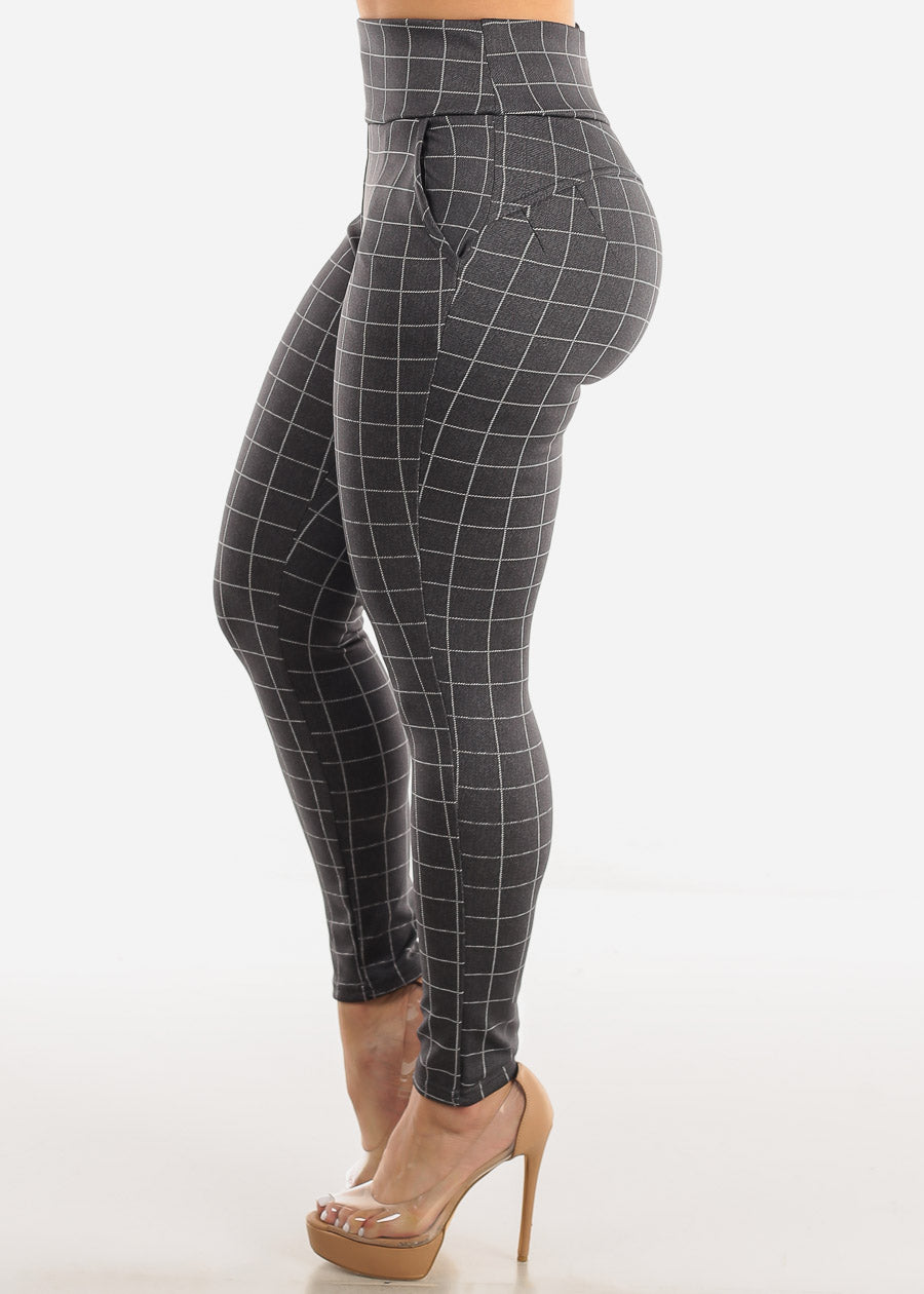 Butt Lifting Windowpane Grey Skinny Pants