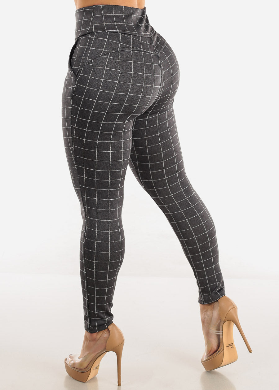 Butt Lifting Windowpane Grey Skinny Pants