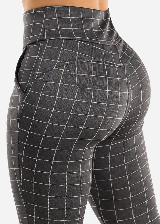 Butt Lifting Windowpane Grey Skinny Pants