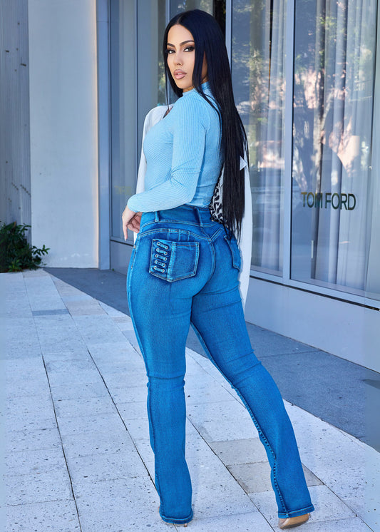 MX JEANS Butt Lift High Waist Bootcut Jeans Blue