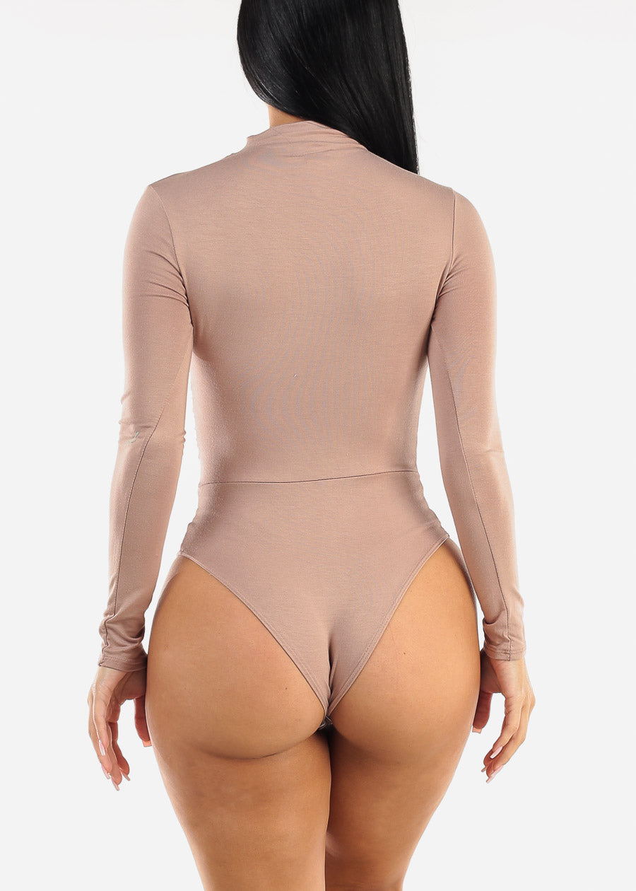 Long Sleeve Mock Neck Bodysuit Taupe