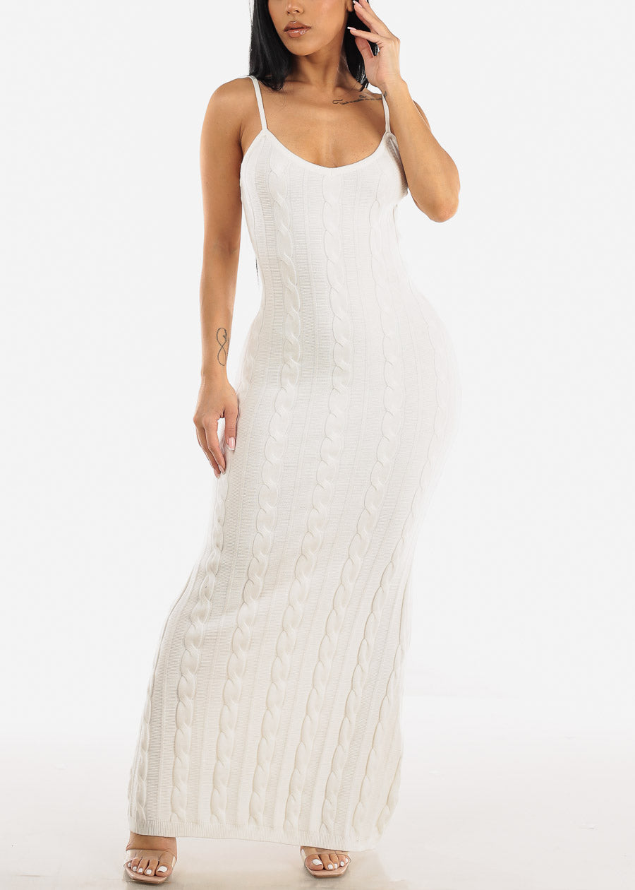 Sleeveless Cable Knit Maxi Dress Ivory