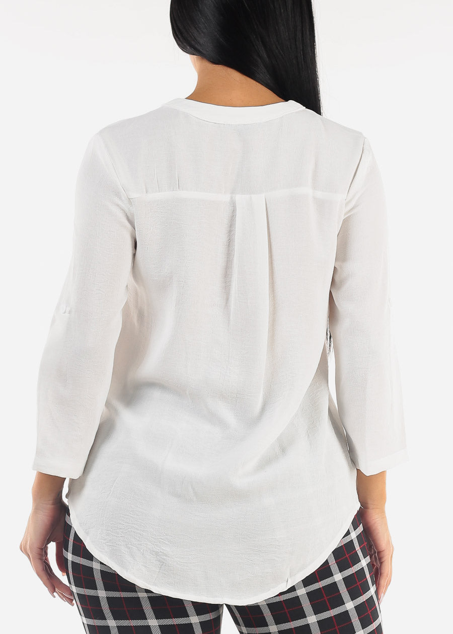 White Quarter Sleeve Woven Blouse