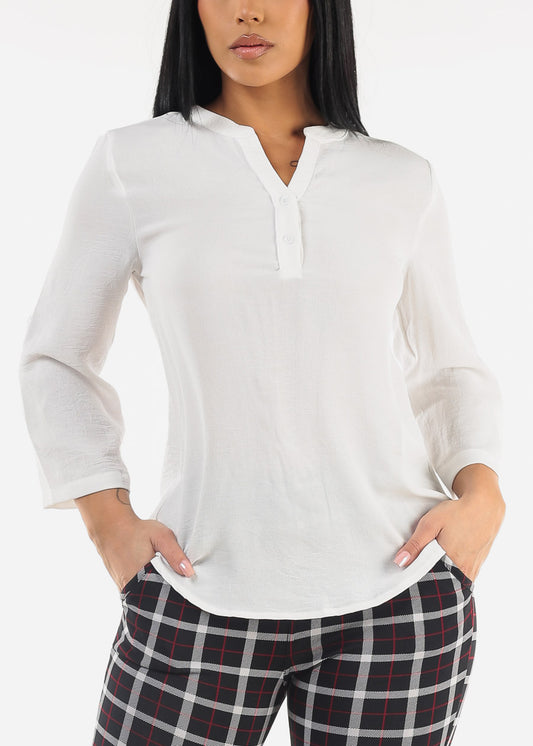 White Quarter Sleeve Woven Blouse