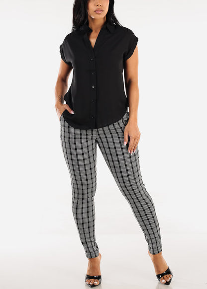 Casual Short Sleeve Button Up Shirt Black