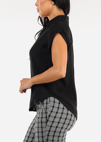 Casual Short Sleeve Button Up Shirt Black