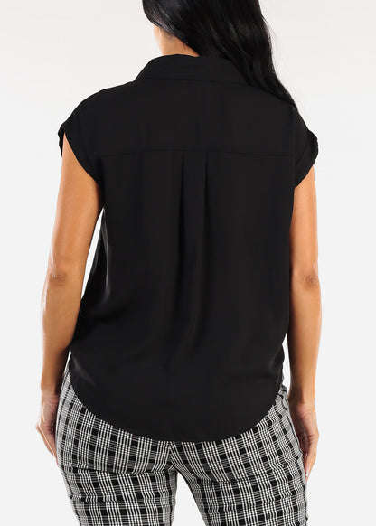 Casual Short Sleeve Button Up Shirt Black