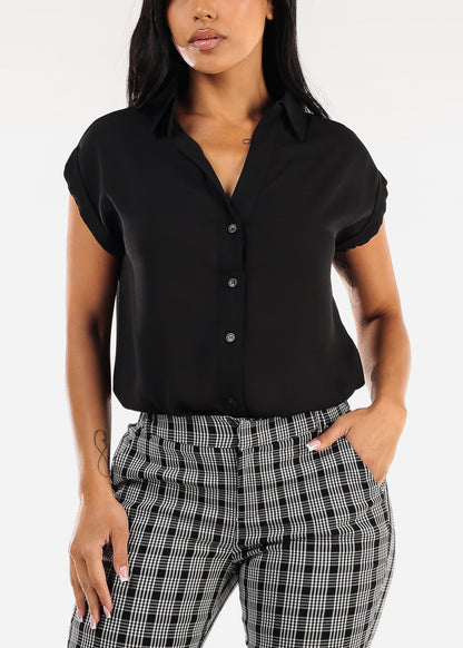 Casual Short Sleeve Button Up Shirt Black