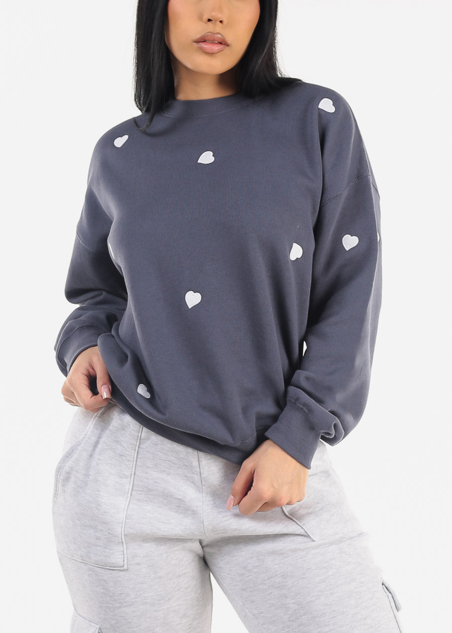 Long Sleeve Crewneck Fleece Sweatshirt Slate Blue 