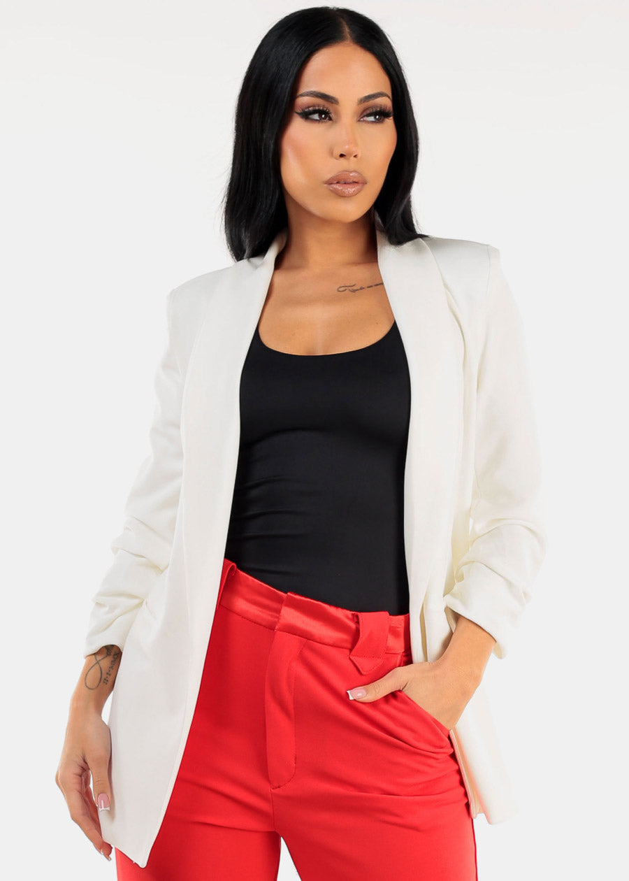 White Quarter Sleeve Open Front Blazer