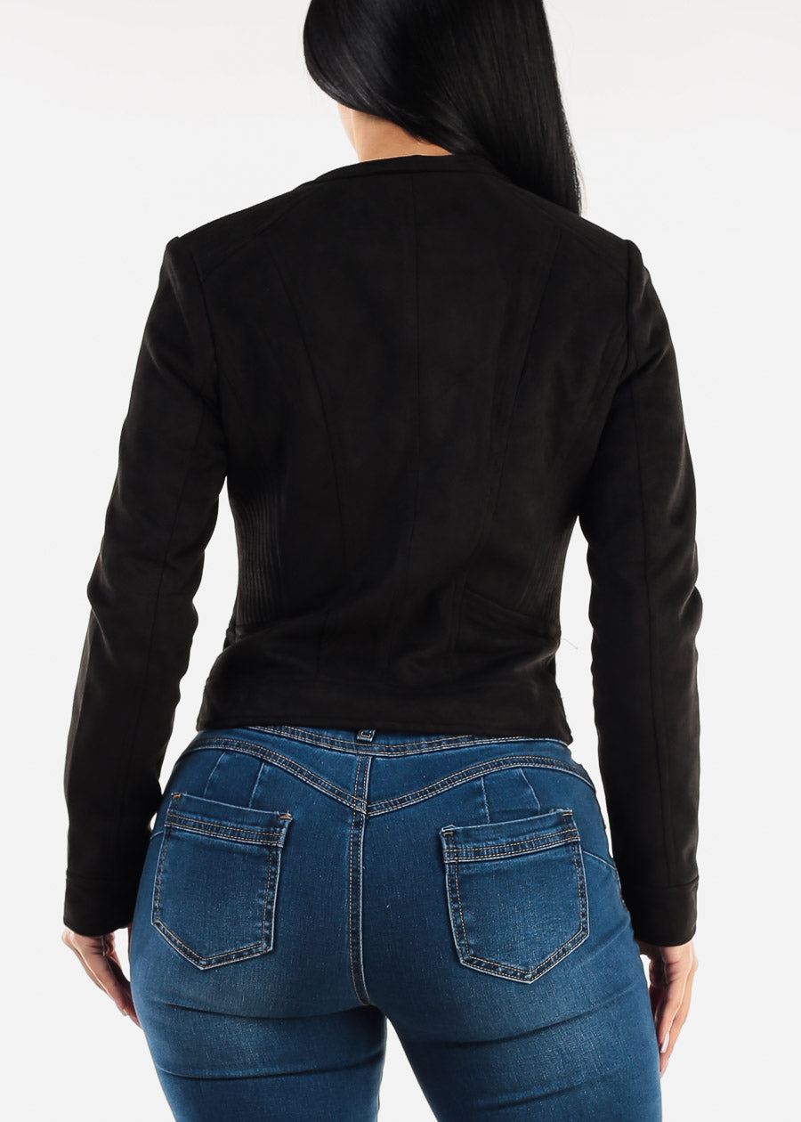 Long Sleeve Black Suede Moto Jacket