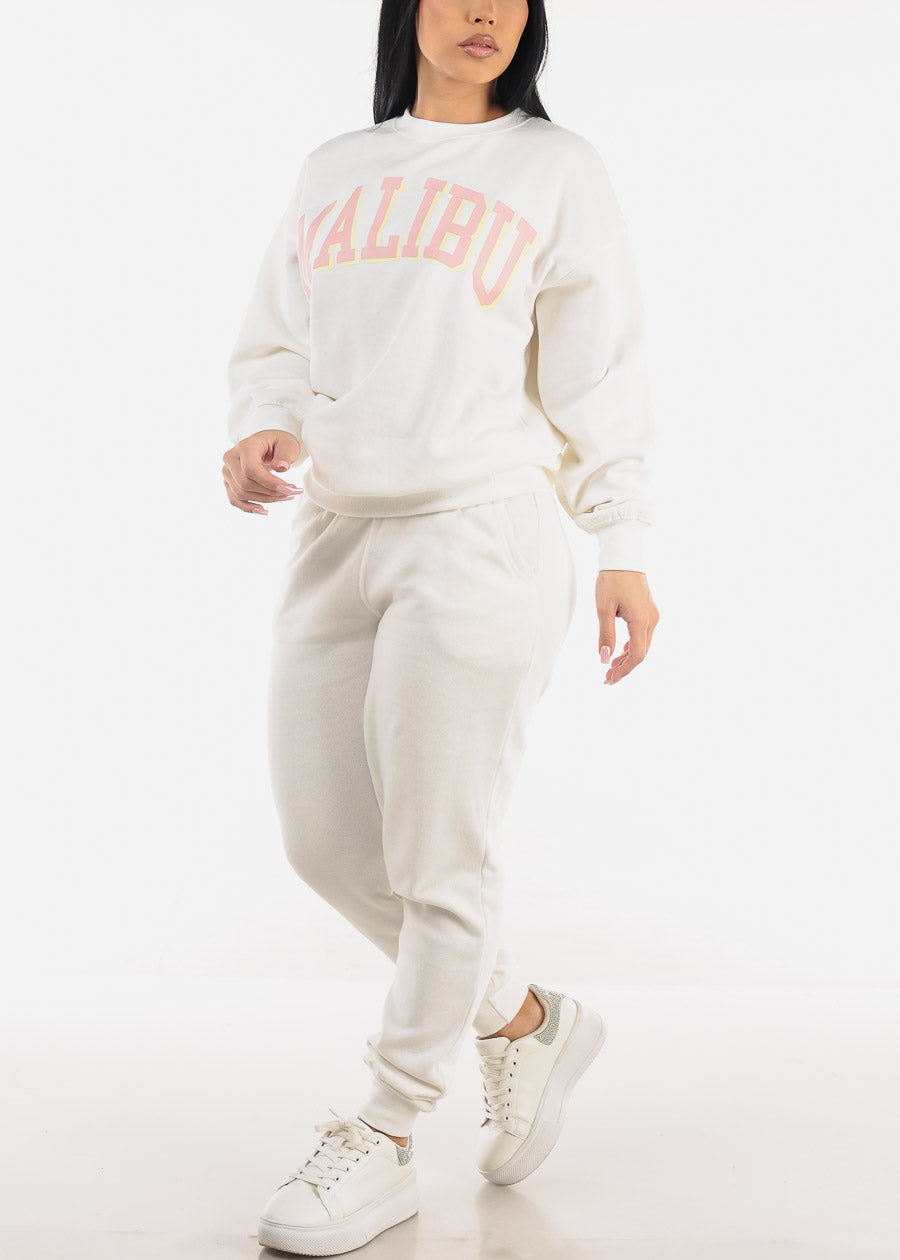 Crewneck Oversized Fleece Sweatshirt Ivory "Malibu"