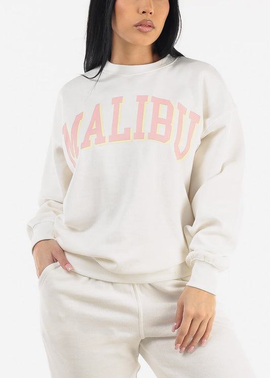 Crewneck Oversized Fleece Sweatshirt Ivory "Malibu"