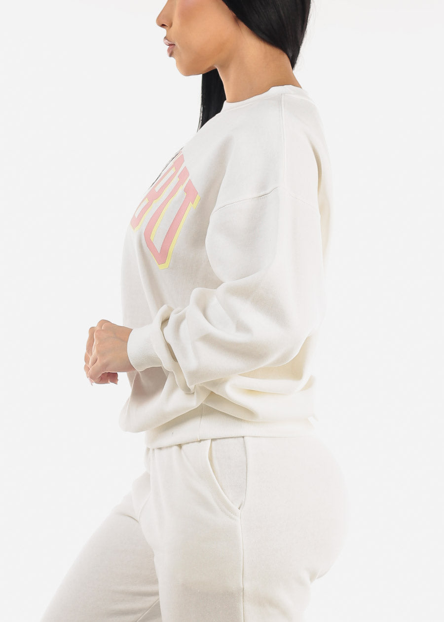 Crewneck Oversized Fleece Sweatshirt Ivory "Malibu"