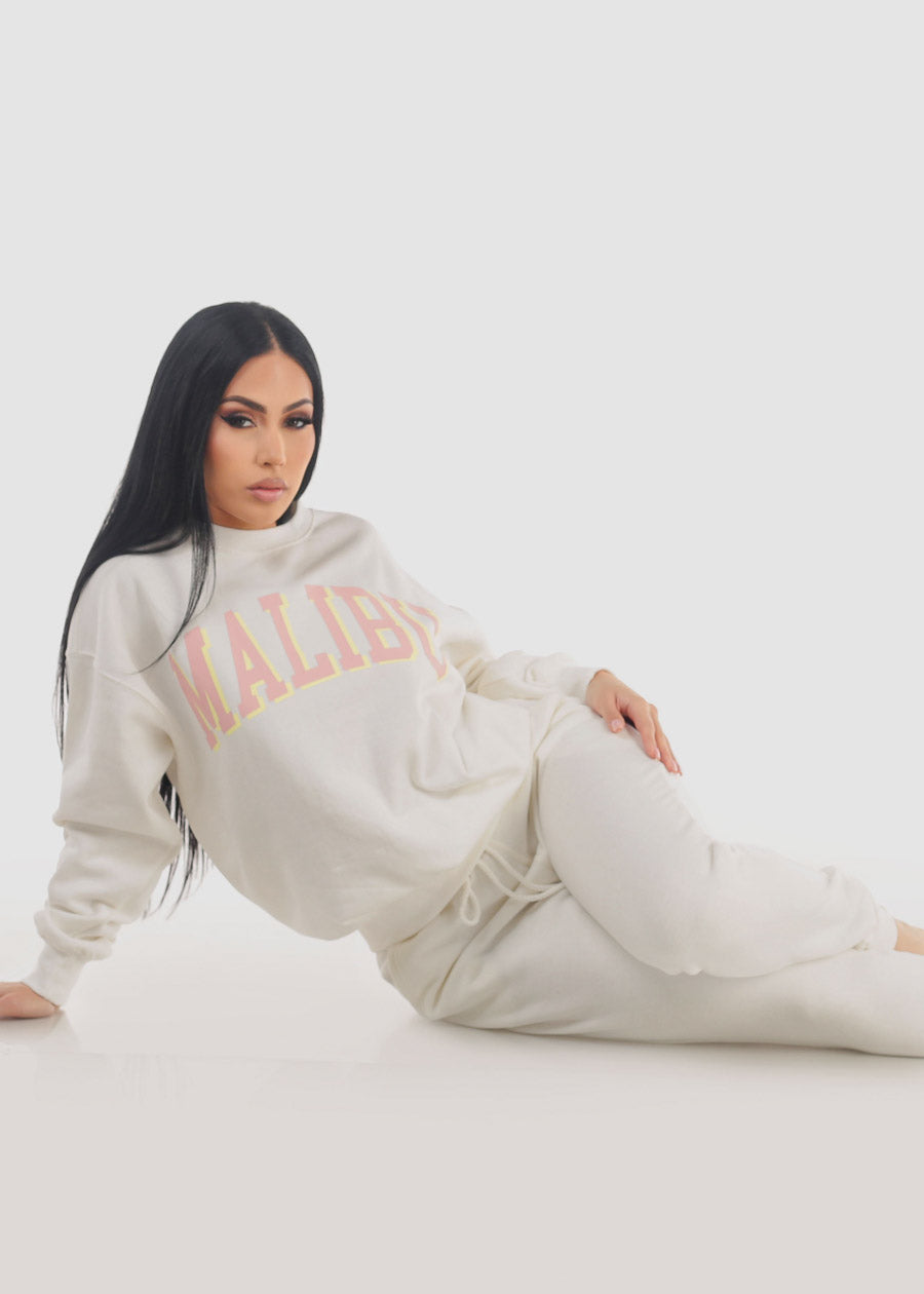 Crewneck Oversized Fleece Sweatshirt Ivory "Malibu"