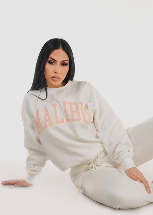 Crewneck Oversized Fleece Sweatshirt Ivory "Malibu"