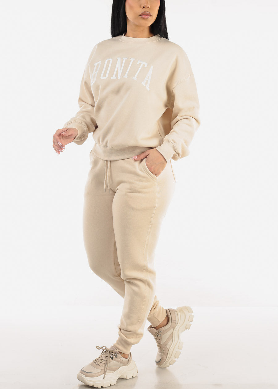 Relaxed Fit Fleece Sweatshirt Beige "Bonita"