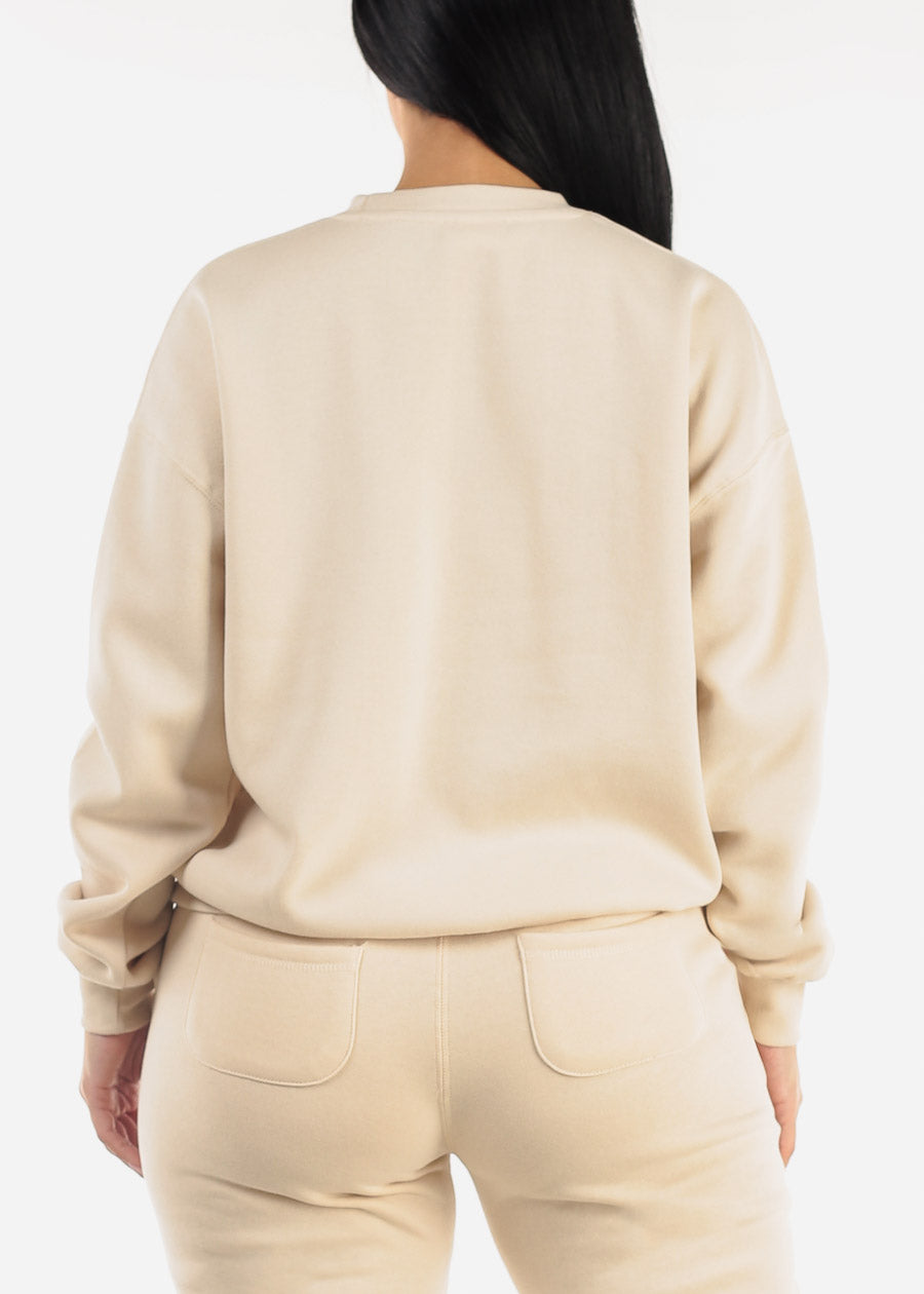 Relaxed Fit Fleece Sweatshirt Beige "Bonita"