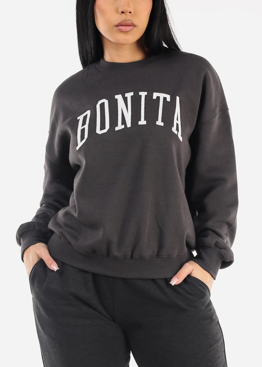 Relaxed Fit Fleece Sweatshirt Charcoal "Bonita"