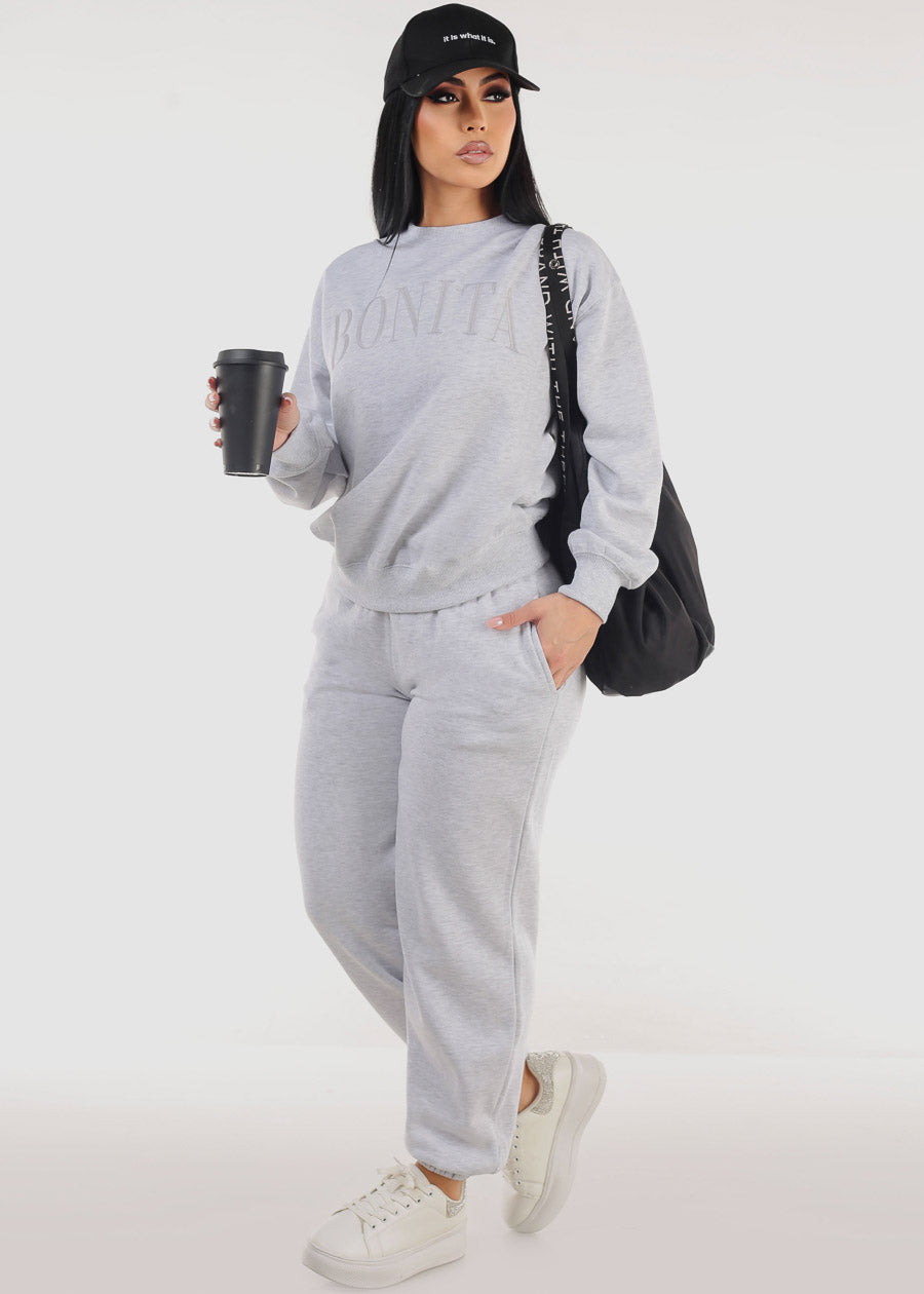 High Waisted Fleece Jogger Pants Light Grey